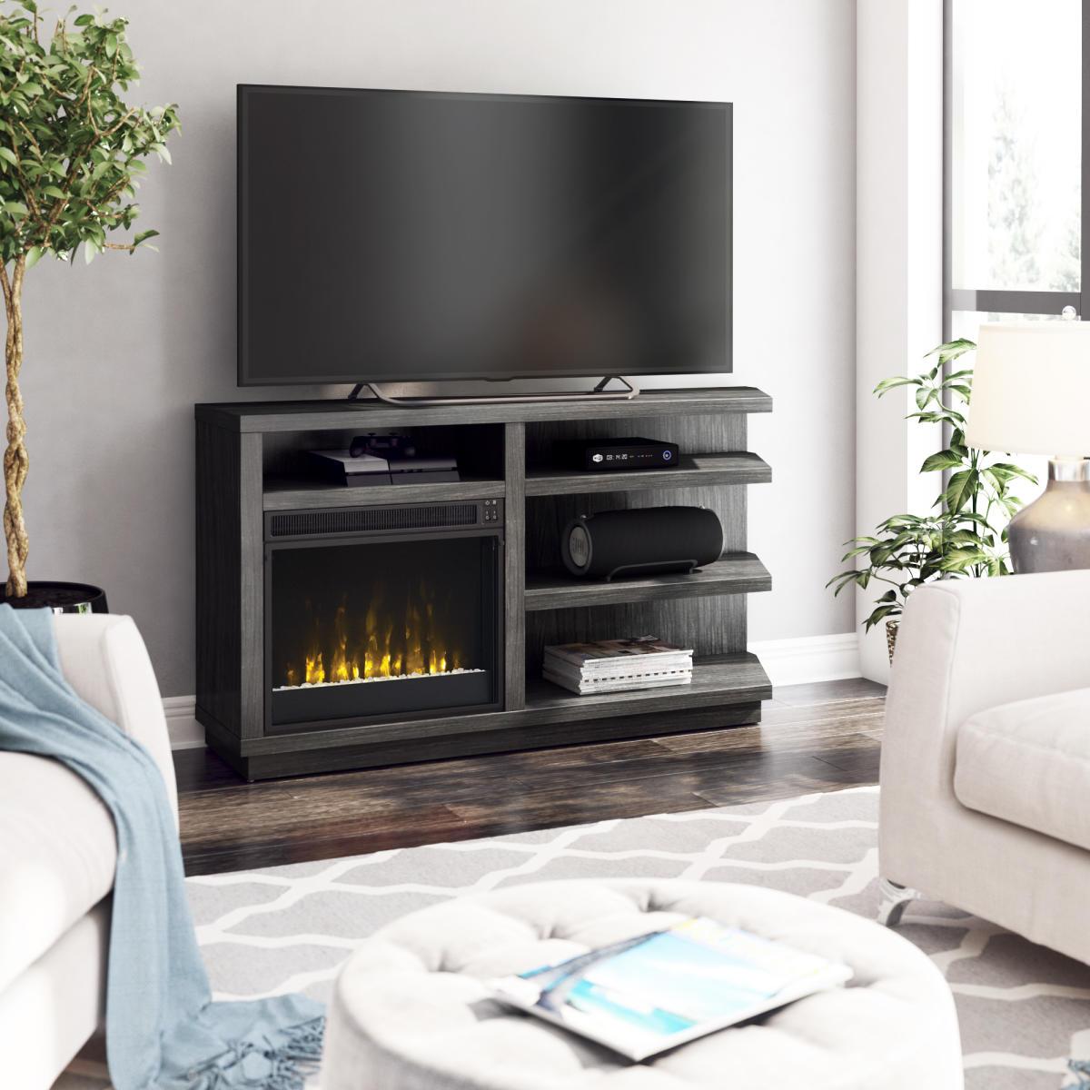 Gray TV Stand with fireplace insert